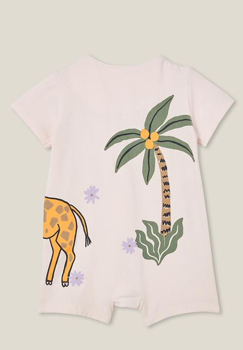 Cotton On - The short sleeve zip romper - crystal pink/geri giraffe