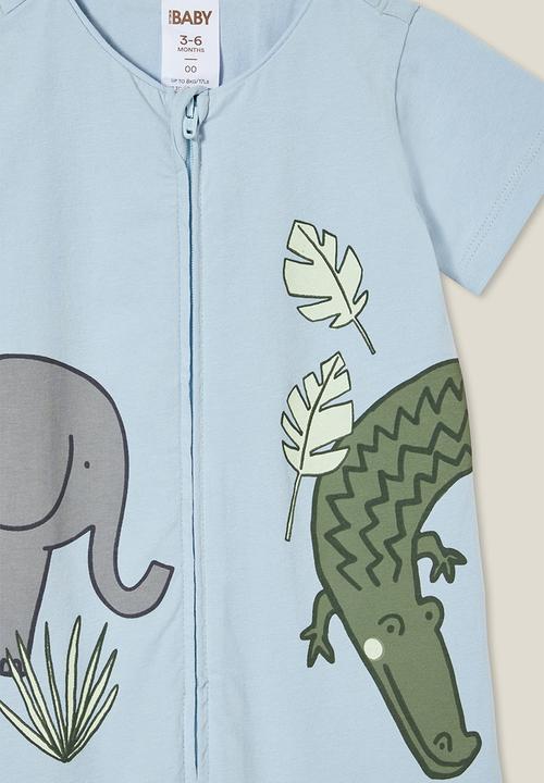 Cotton On - The short sleeve zip romper - frosty blue/nile crocodile