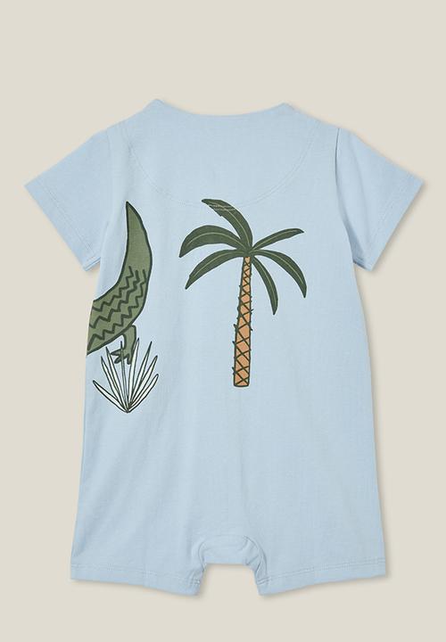 Cotton On - The short sleeve zip romper - frosty blue/nile crocodile