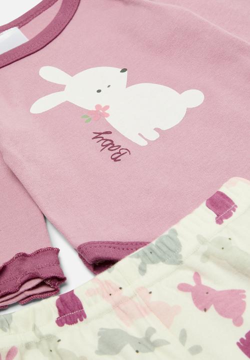 Pop Candy - 3 Piece printed bodyvest legging & bib set - dark pink & ecru
