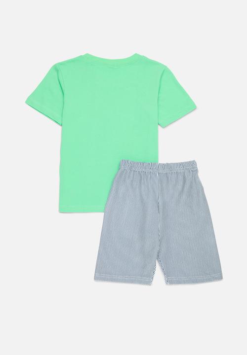 Pop Candy - Printed & striped pj set - aqua blue & green