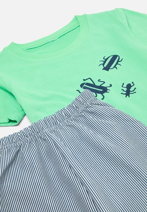 Pop Candy - Printed & striped pj set - aqua blue & green