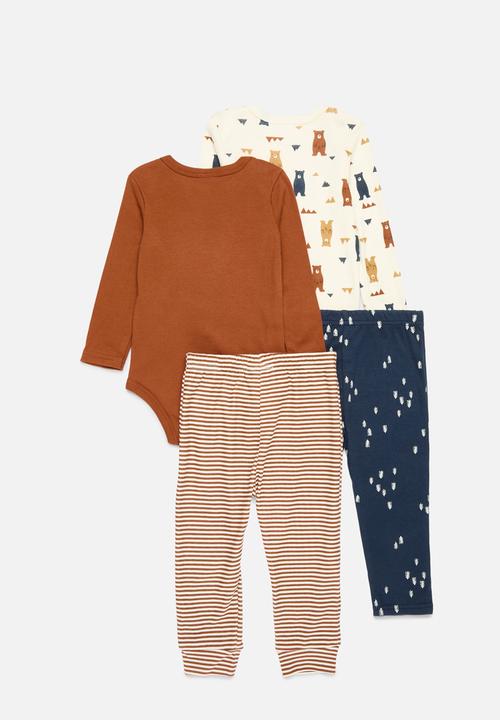 Pop Candy - 4 Piece printed bodyvest & legging set - brown & ecru