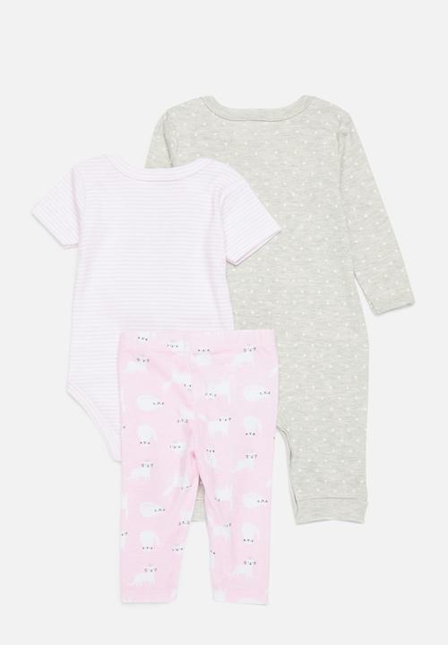 Pop Candy - 3 Piece romper bodyvest & legging set - pink & grey