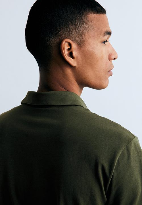 H&M - Slim fit polo shirt - dark khaki green