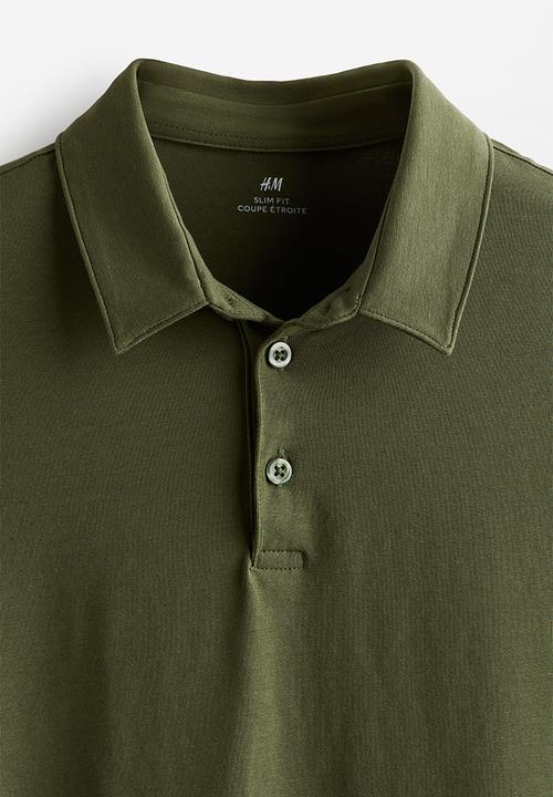 H&M - Slim fit polo shirt - dark khaki green
