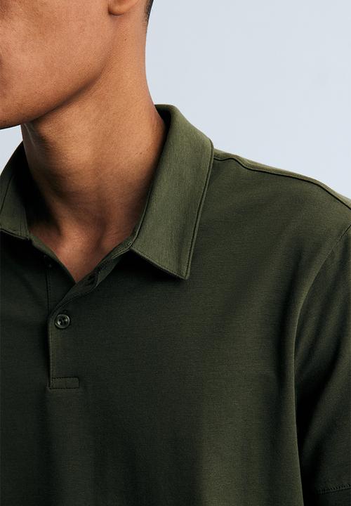 H&M - Slim fit polo shirt - dark khaki green