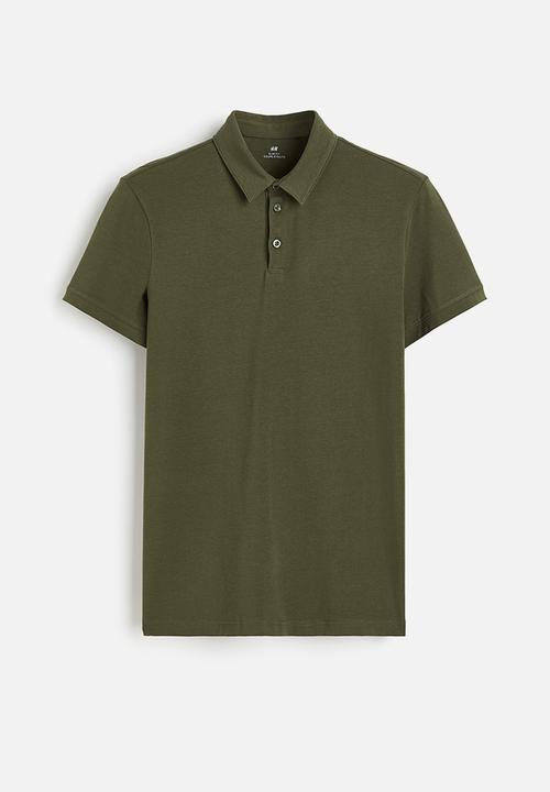 H&M - Slim fit polo shirt - dark khaki green