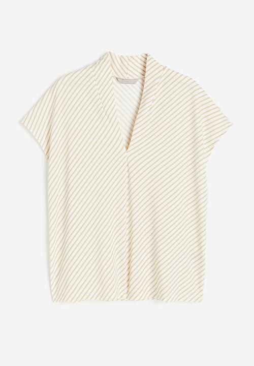 H&M - V-neck top - cream & beige striped
