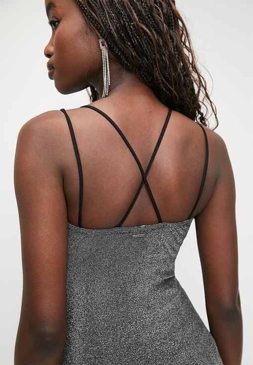 SISSY BOY - Under The Stars: Glam Maxi Wrap Dress With Pleats - Black & Silver