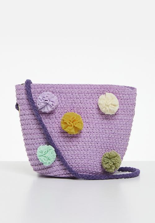 Pop Candy - Pom pom décor straw bag - purple