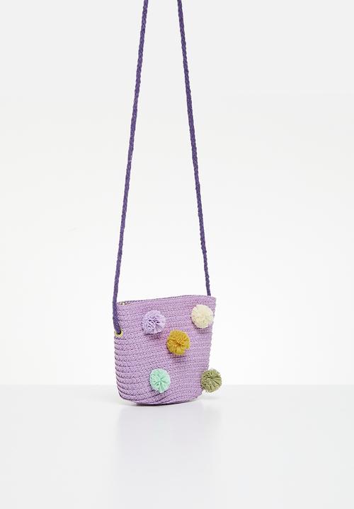 Pop Candy - Pom pom décor straw bag - purple