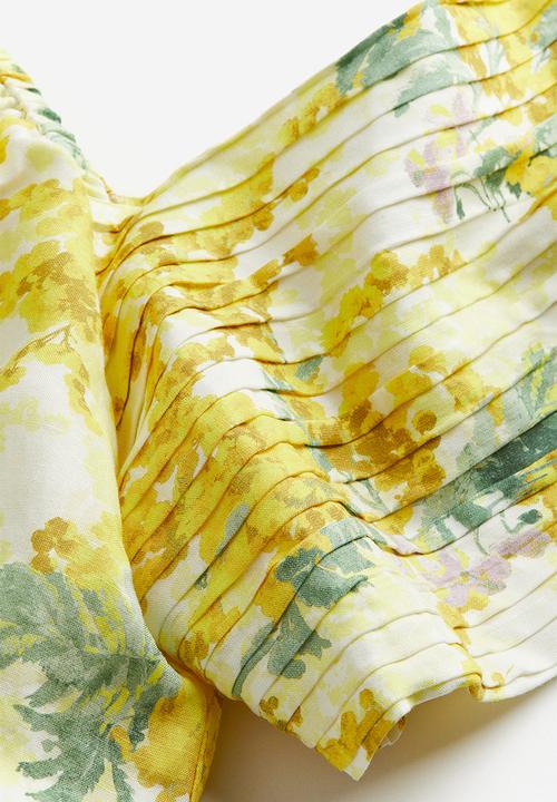 H&M - Cropped blouse - light yellow & patterned