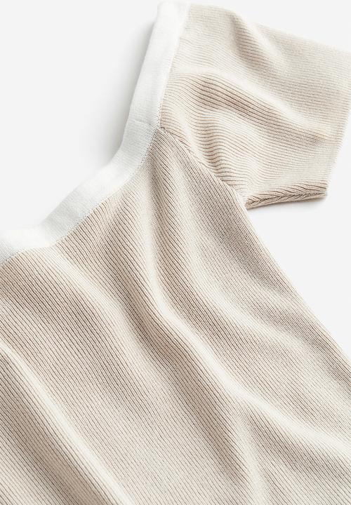 H&M - Rib-knit off-the-shoulder top - light beige