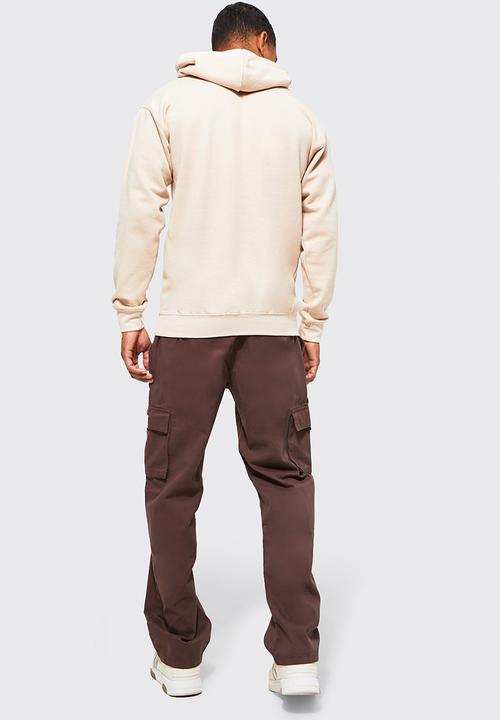 boohooMAN - Elasticated Waist Relaxed Fit Buckle Cargo Trouser - Chocolate