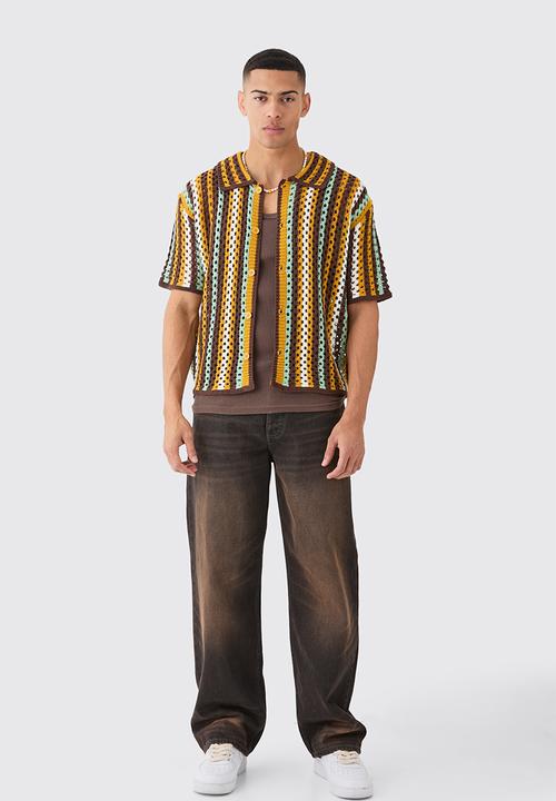 boohooMAN - Oversized Boxy Open Knit Stripe Shirt - Multi