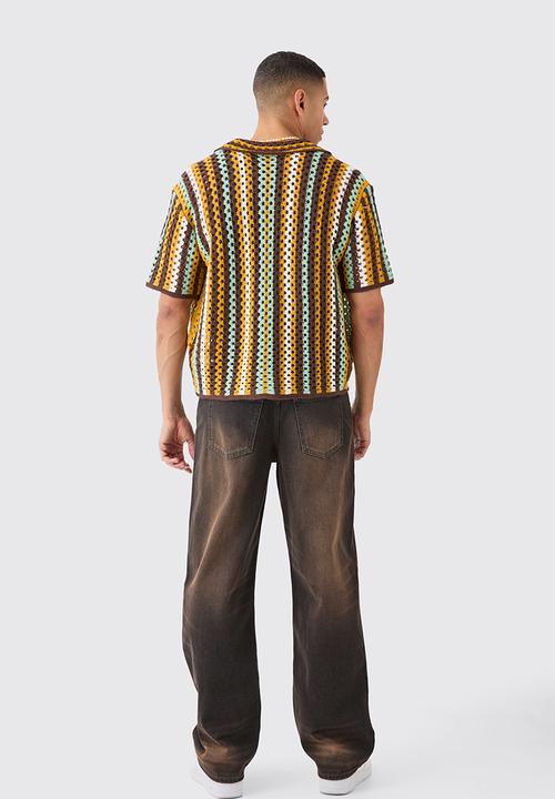 boohooMAN - Oversized Boxy Open Knit Stripe Shirt - Multi