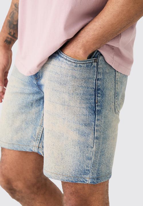 boohooMAN - Slim Rigid Denim Shorts In Vintage Blue - Vintage Blue