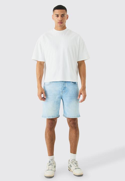 boohooMAN - Slim Rigid Denim Shorts In Light Blue - Light Blue