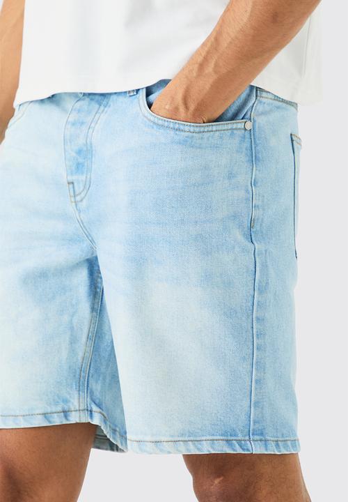 boohooMAN - Slim Rigid Denim Shorts In Light Blue - Light Blue