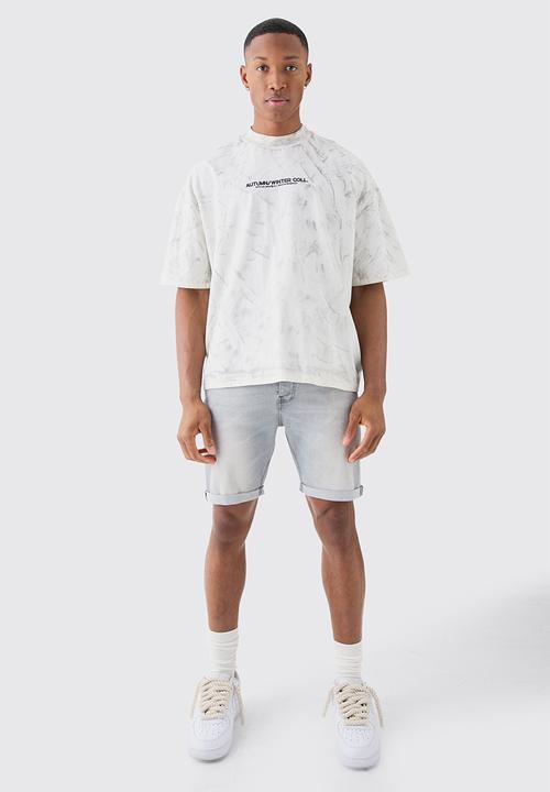 boohooMAN - Skinny Stretch Denim Shorts In Light Grey - Light Grey