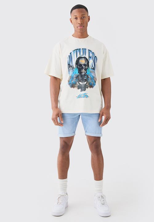boohooMAN - Skinny Stretch Denim Shorts In Light Blue - Light Blue