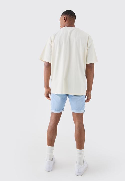 boohooMAN - Skinny Stretch Denim Shorts In Light Blue - Light Blue