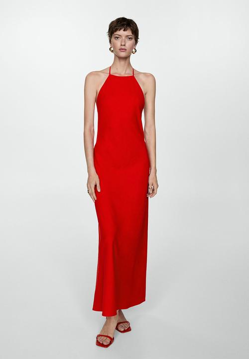 sachin and babi light blue dress Halter Neck Dress Mango Red Satin Dress Mango Shiffer Plunge Rib Halter  Sweater Dress Red Editorialist main image 0