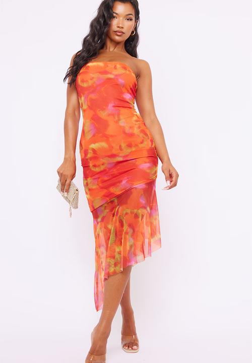 strapless open back dress Asymmetric Maxi Dress - Orange Gradient Sunset