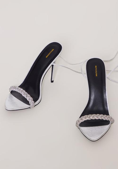 PrettyLittleThing - Round Diamante Plaited Strap Barely There Lace Up Sandals