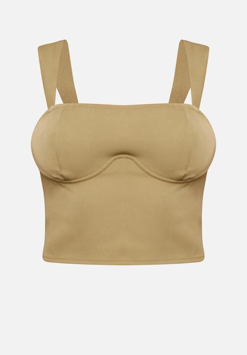 PrettyLittleThing - Woven Underbust Seam Top - Olive 
