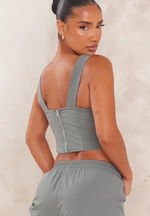 PrettyLittleThing - Shell Woven Dipped Hem Corset - Dark Khaki