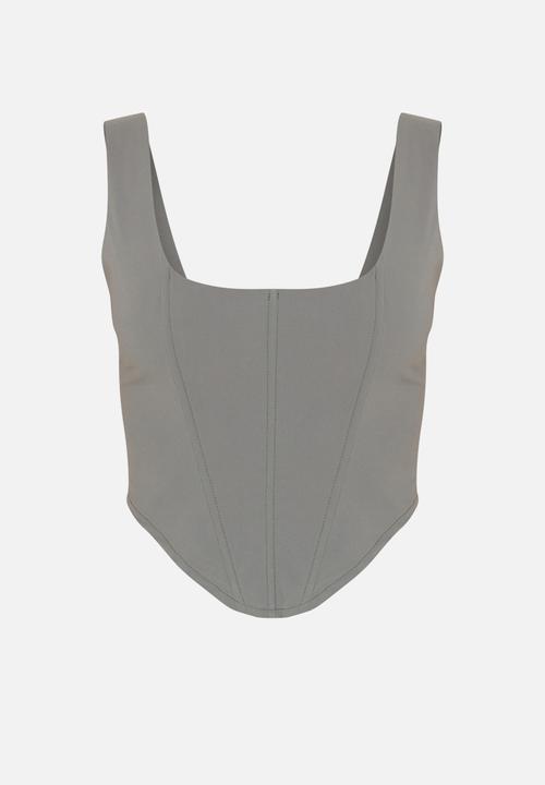 PrettyLittleThing - Shell Woven Dipped Hem Corset - Dark Khaki