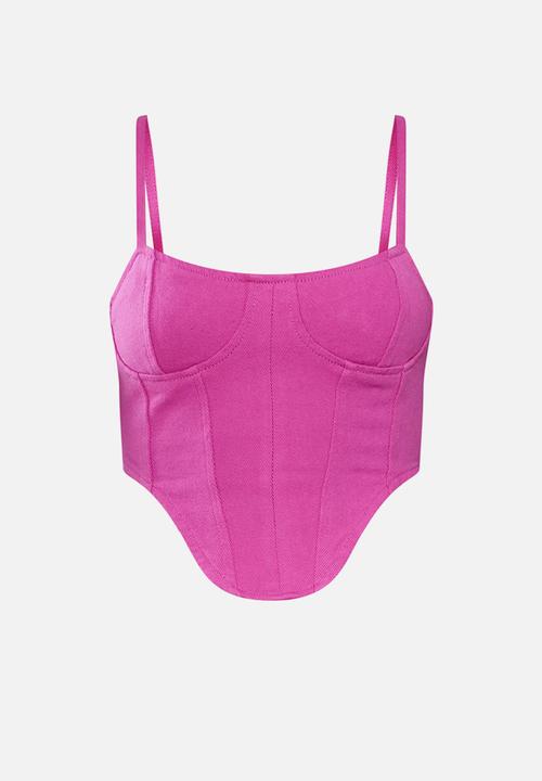 PrettyLittleThing - Dipped Hem Denim Corset - Pink
