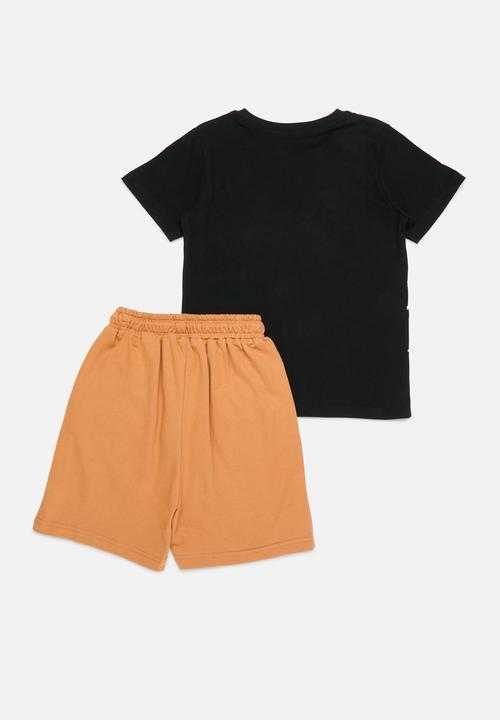 Pop Candy - Printed tee & short set - black & tan