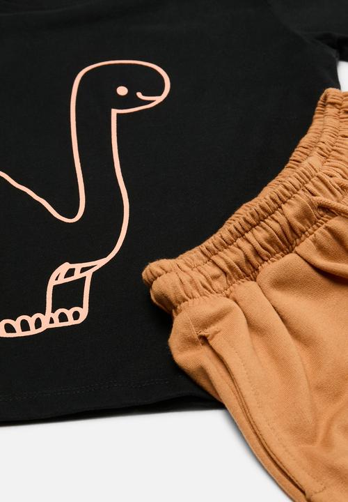 Pop Candy - Printed tee & short set - black & tan