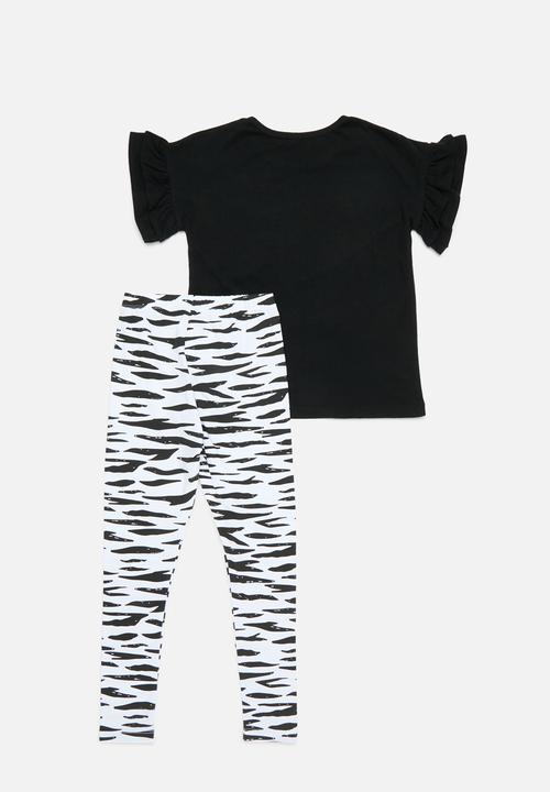 Pop Candy - Frilled top and printed legging set - black & white
