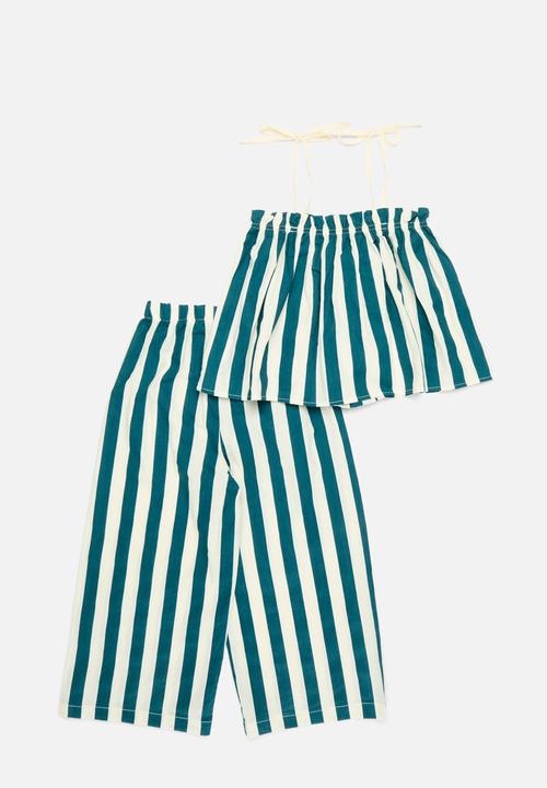 Pop Candy - Striped top and pant set - blue & white