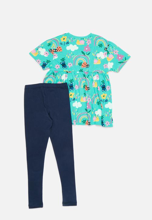 Pop Candy - Printed top and legging set - light blue & dark blue