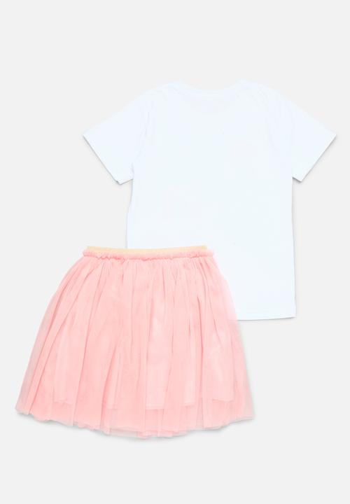 Pop Candy - Printed tee & tutu skirt skirt set-pink & white