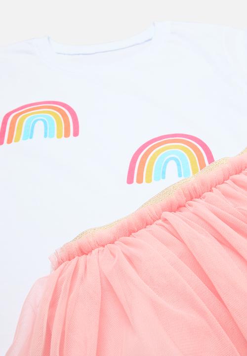 Pop Candy - Printed tee & tutu skirt skirt set-pink & white