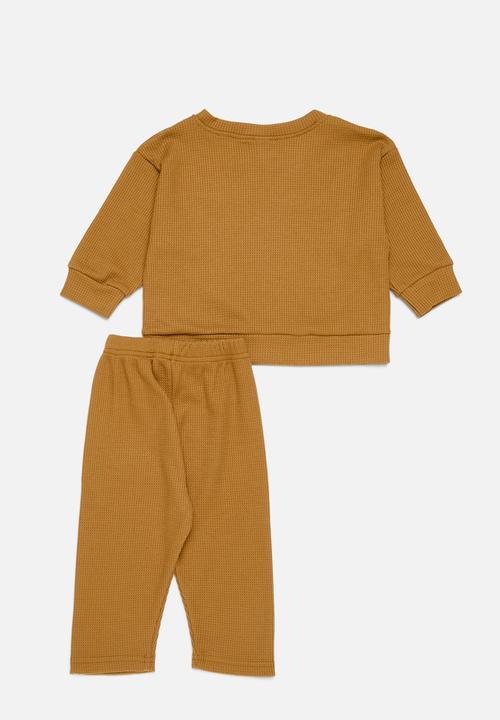 Pop Candy - Waffle knit top & bottom set - brown