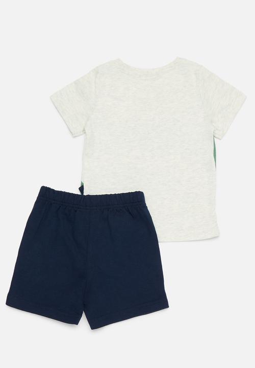 Pop Candy - Printed tee and short set-blue & grey