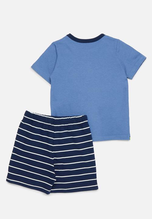 Pop Candy - Printed tee and striped short set-blue