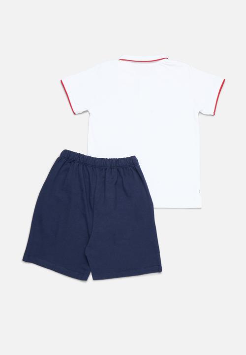 Pop Candy - Golf shirt & short set-white & navy blue