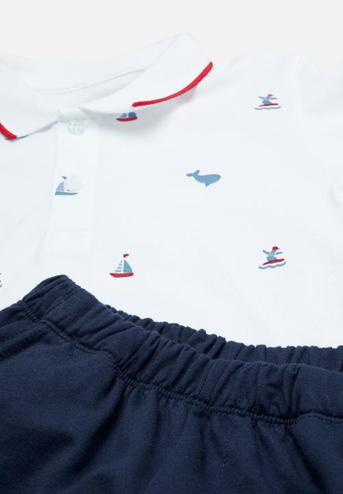 Pop Candy - Golf shirt & short set-white & navy blue