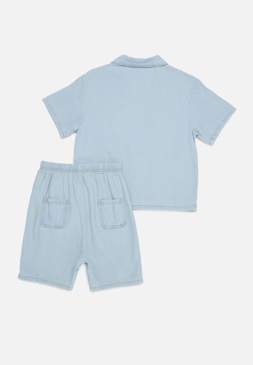 Pop Candy - Denim shirt & short set-stonewash