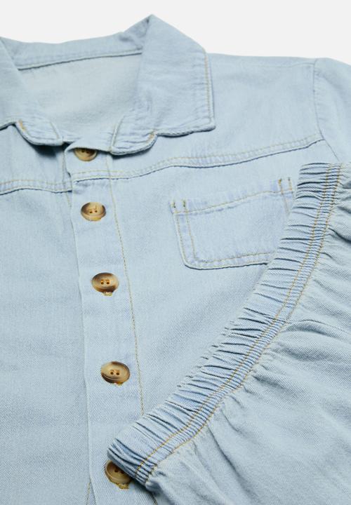 Pop Candy - Denim shirt & short set-stonewash