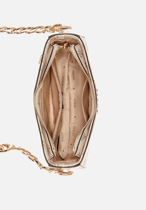 GUESS - Evelune top zip shoulder bag - cream logo