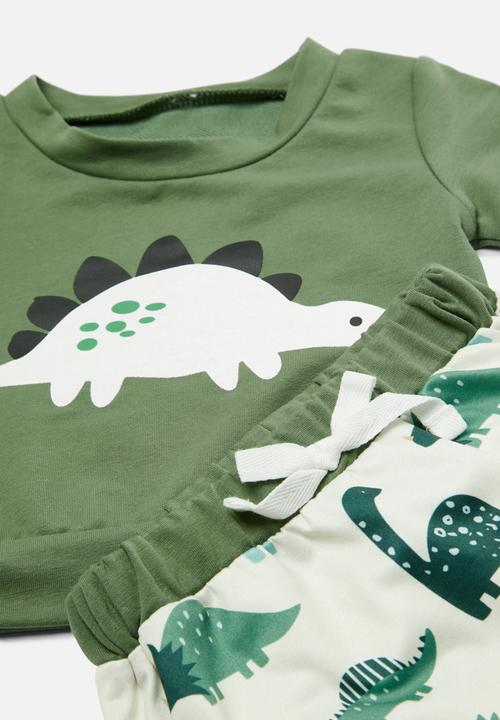 Pop Candy - Printed tee & shorts set-green & white